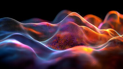 Fototapeta premium A digital wave pulses with energy, representing futuristic technology, AI, and network connections.
