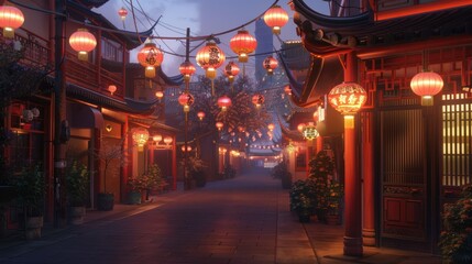 Fototapeta premium A Lantern Lit Street in Chinatown