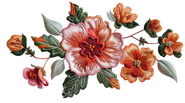 Embroidery flowers. On transparent background. - Powered by Adobe