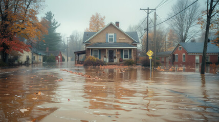 Fototapeta premium Catastrophic Flood Swallows Town