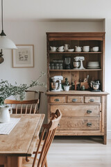 a cozy Scandinavian kitchen nook featuring a minimalist dining table, soft wool textiles, and an abundance of natural light. Incorporate light wood enhance the nostalgic feel of the space.