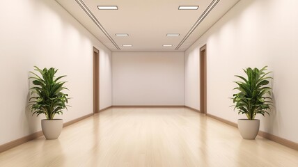 Fototapeta premium Office hallway, lined with business offices, 3D illustration, copy space for text,