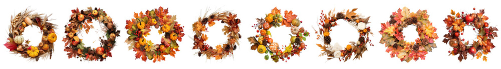thanksgiving wreath png cut out element set