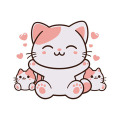 vector cat black and white with white background