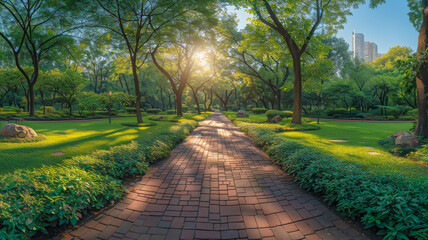 Obraz premium A Panoramic View of a Beautiful City Park