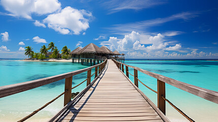 Fototapeta premium Serene Seascape on a Luxurious Vacation. Beautiful Beachside View