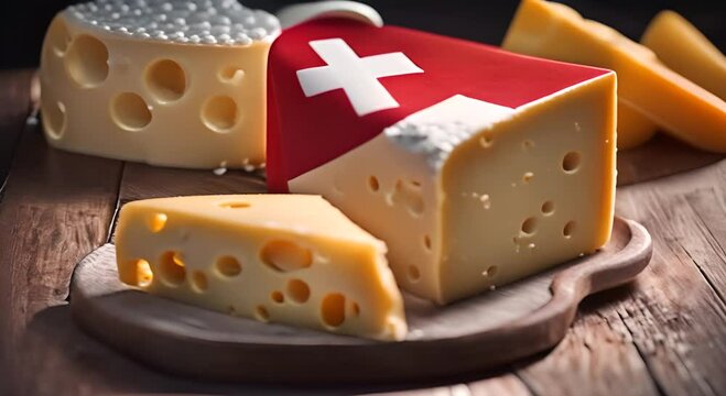 Swiss cheese with the Swiss flag.