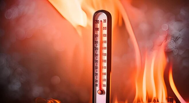 Thermometer with fire.