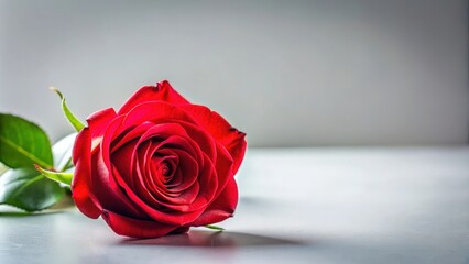 Fototapeta premium Red rose isolated on light background, red rose, flower, isolated, romantic, petals, love, symbol, beauty, bloom, flora