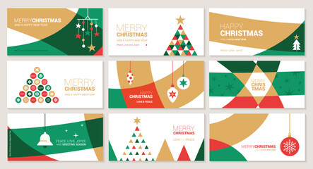 Christmas Greeting Card Template. Set of Christmas Card Designs with Geometric Star Decoration Illustration. Merry Christmas Happy New Year. Corporate Holiday Greeting Card or Invitation Vector