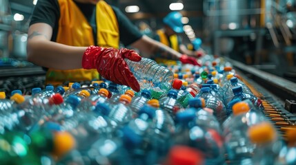 The volunteers are working together, They are diligently separating the bottles, showing their commitment to environmental conservation.