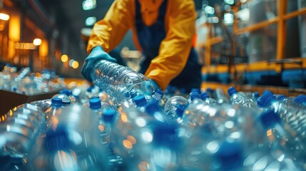 The volunteers are working together, They are diligently separating the bottles, showing their commitment to environmental conservation.