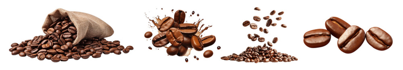 realistic photo of coffee beans png cut out element set