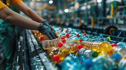 The volunteers are working together, They are diligently separating the bottles, showing their commitment to environmental conservation.