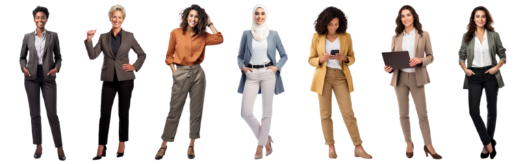 Diverse businesswomen full body png cut out element set