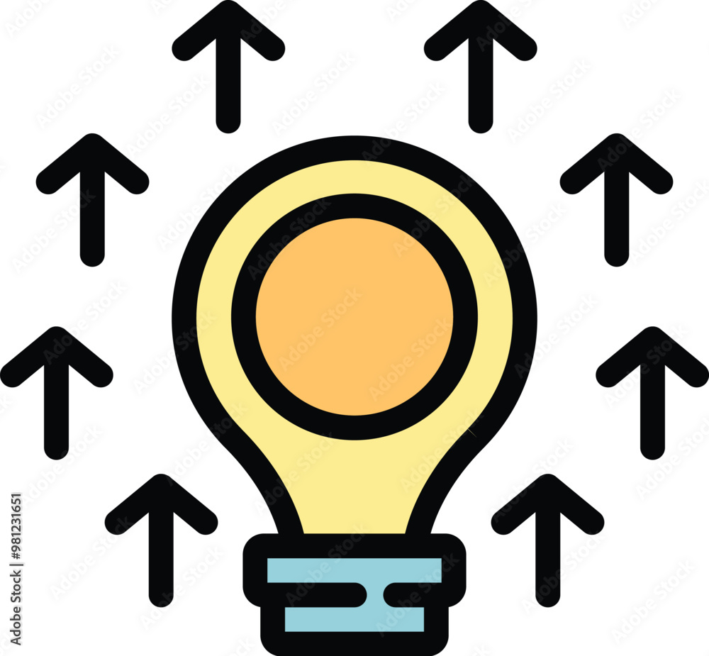 Poster light bulb is surrounded by up arrows symbolizing the growth and development of innovative concepts