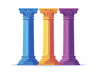Obraz premium Flat Floating Democratic Pillars: Wide Shot of Classical Pillars Representing Democracy's Aspects, Engraved Principles, Isolated White Background - Simple Vector Illustration