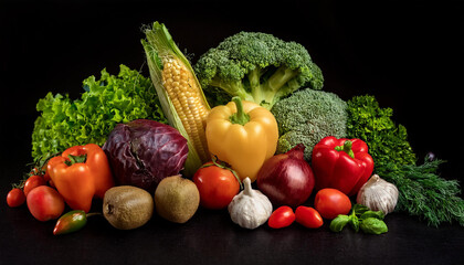 Fresh Organic Vegetables on Black Background