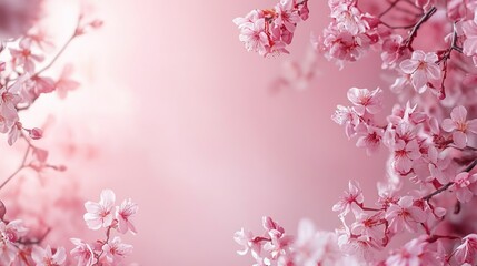 Obraz premium A serene backdrop of pink cherry blossoms against a soft pastel background, perfect for spring and floral themes.