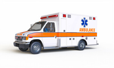 Modern ambulance standing on a white background