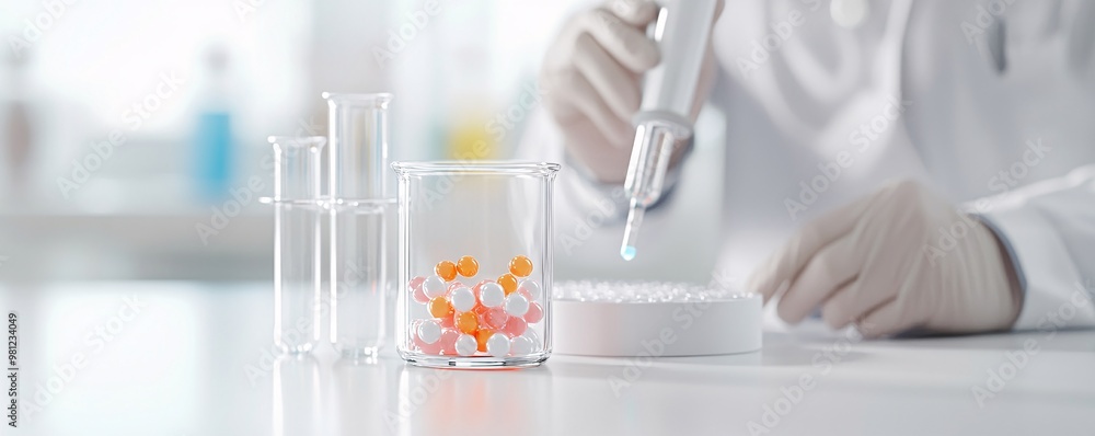 Poster dedicated scientist conducting rigorous lab tests - 3d render of accurate test evaluation and innova