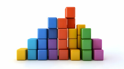 3D Poll Graph Building Block Podium Concept - Wide Shot of Assembling Blocks Emphasizing Growth on White Background with Space for Trend Analysis