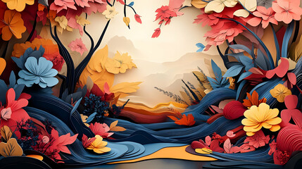 Papercut Flowers in a Whimsical Landscape