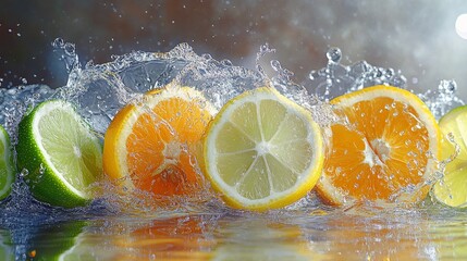Citrus Fruit Slices Splashing in Water