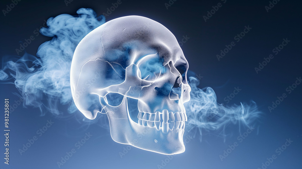 Poster skull with smoke effect in surreal style showcasing ethereal design and mystic vibes