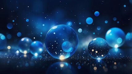 Glowing blue orbs scattered against a dark backdrop, producing an ethereal bokeh effect with vibrant energy. Made with generative AI technology