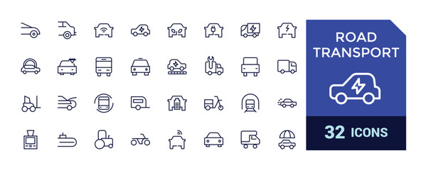 Road Transport thin line icon set. Vehicle icons. Transport stroke icons collection in modern thin line style of bus, car, Ambulance, Auto.