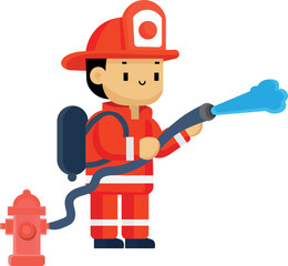 Firefighter putting out fire, background