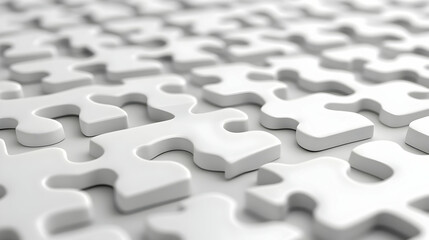 3D White Puzzle Piece Tiles Seamless Pattern Symbolizing Unity and Mental Health Awareness for Janeiro Branco - Isolated on White Background