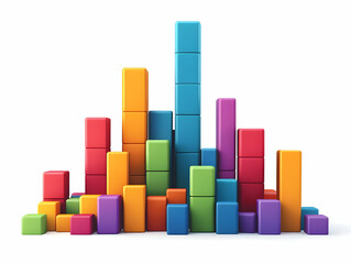 Fototapeta premium Flat Poll Graph Building Block Podium Concept: Rising Blocks Illustrate Growth in Polling Trends - Wide Shot on White Background for Smart Business Analysis
