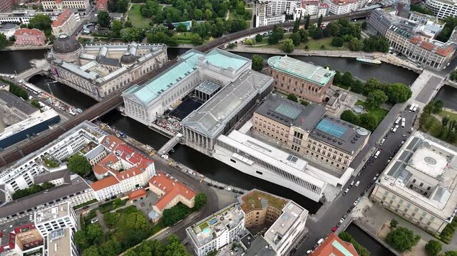 Aerial shot of Museum Island in Berlin city center, Germany