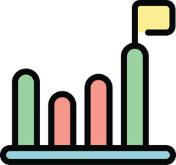 Colorful business graph showing positive trend with a flag at the peak