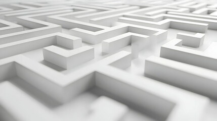 3D White Labyrinth Outline Frame Concept - Wide Shot Journey Through Mental Wellness, Janeiro Branco, Isolated on White Background for Self-Discovery Prompts