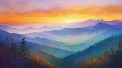 Fototapeta premium A Mountainous Landscape Painted in Soft Hues During Sunset