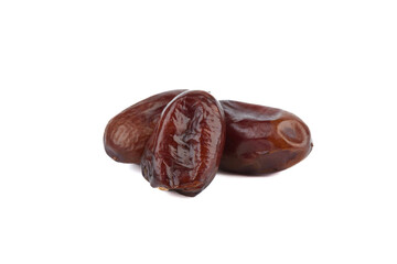 Three dried date fruits isolated on white background.