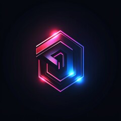 Abstract Neon Hexagon Shape with Glowing Lines