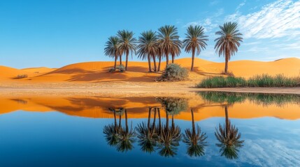 Palm Trees Reflected in a Desert Oasis Lake