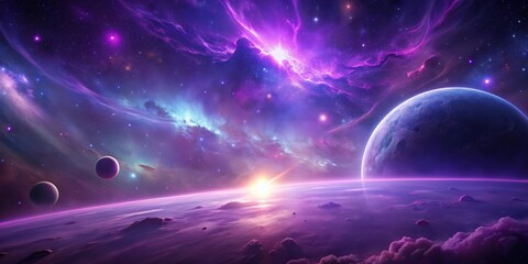 Beautiful purple space background with a sci-fi cosmic atmosphere, space, background, purple, beautiful, cosmic, galaxy © InspireStock Gallery
