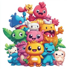 Naklejka premium Cute Cartoon Monsters Group Illustration