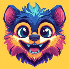 Fototapeta premium Colorful Cartoon Animal Head with Big Eyes and Open Mouth