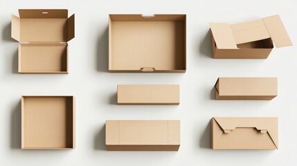 Collection of empty cardboard boxes in various shapes and sizes, ideal for packaging and storage solutions.