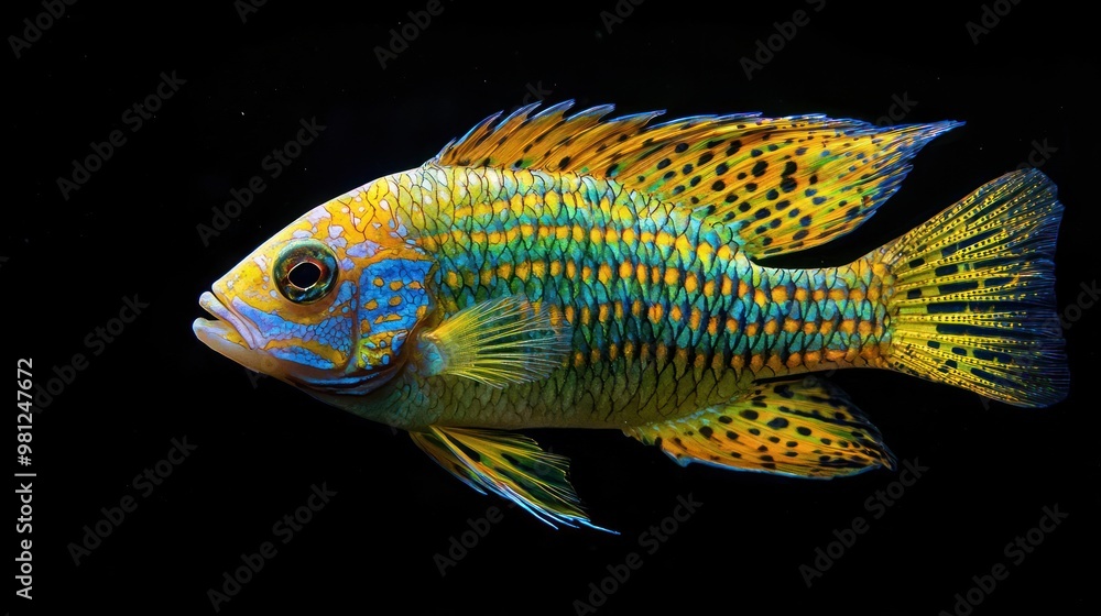 Poster butterfly cichlid: a butterfly cichlid with vibrant colors and distinct patterns