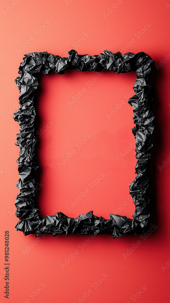 Poster Crumpled Paper Frame on Red Background.