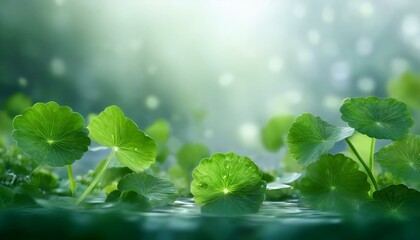 A bunch of green leaves floating in a body of water