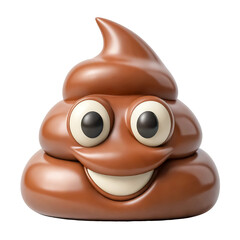 A smiling poop emoji with large cartoonish eyes, cheerful and playful. Transparent background