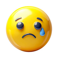 A crying yellow emoji with a frown and a single tear, showing sadness. Transparent background